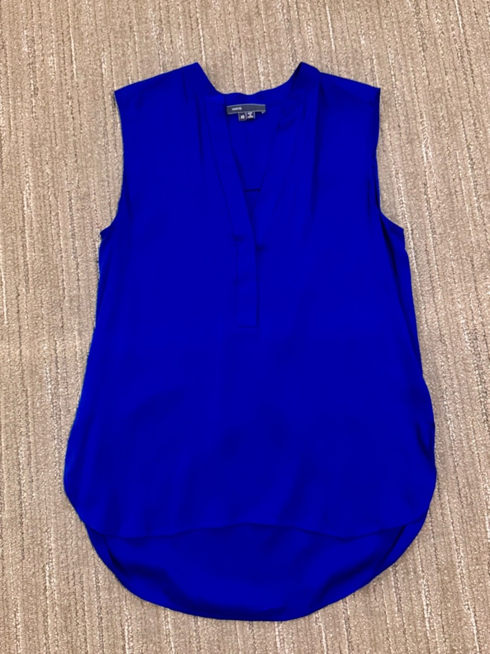 Vince Sleeveless Split V-Neck Blouse in Cobalt Blue